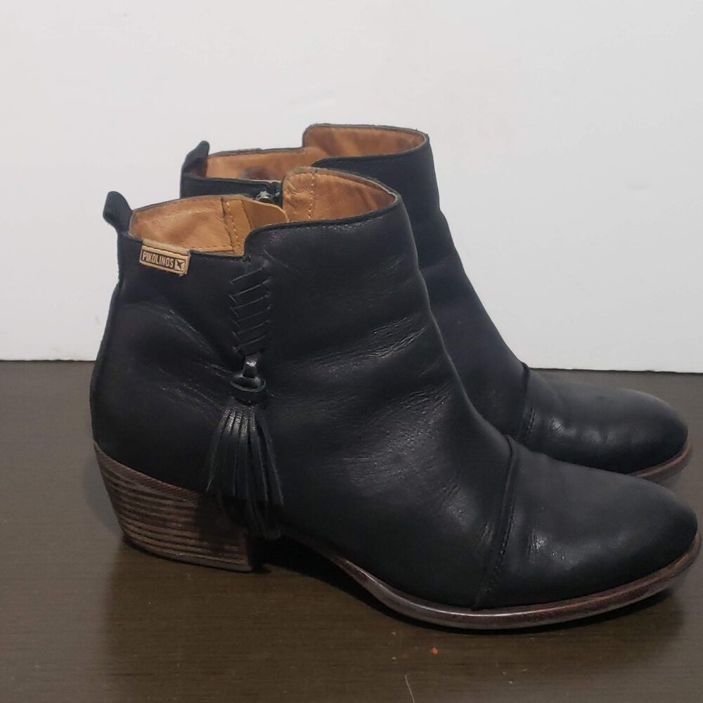 Picolinos Black Leather Tassel Zip Ankle Boots/Booties 41 / US 10-10,5